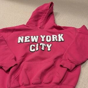 Kids Hoodie in Bold Pink with New York City Design